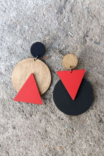 Earrings Geometric Black - Red
