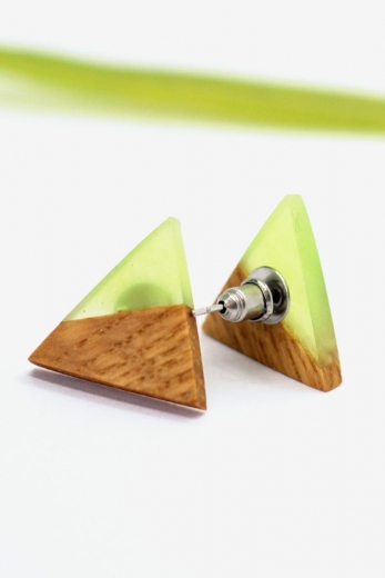 Earrings Wood Triangle Green