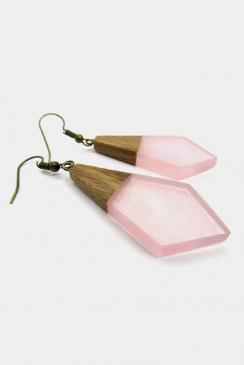 Earrings Wood Tear Light Pink