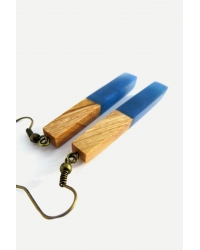Earrings Wood Rectangle Blue