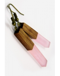Earrings Wood Rectangle Light Pink