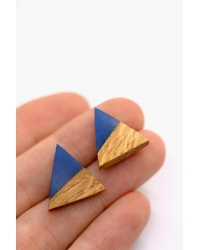 Earrings Wood Triangle Blue